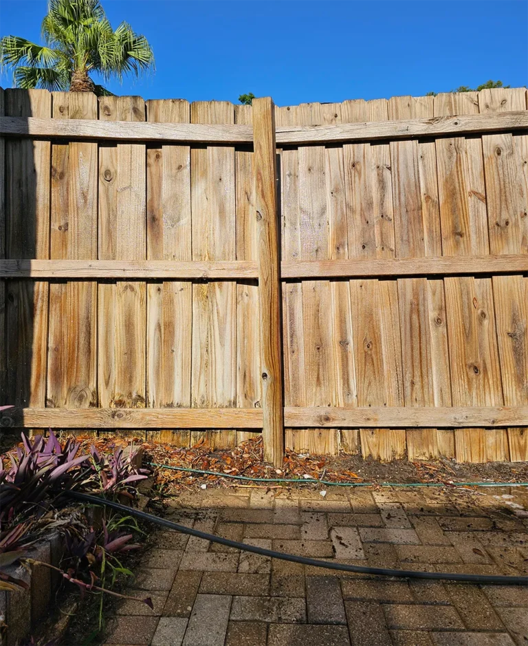 Customer Bogue Pressure Washing After - fence wood clean.webp