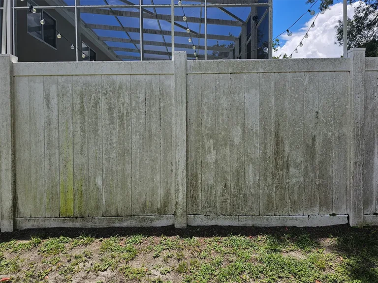 Customer Bogue Pressure Washing Before - fence wood clean white restore